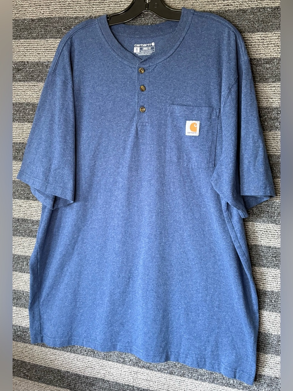 Carhartt Men's Loose Fit Heather Blue Short-Sleeve Henley Pocket T-Shirt XL EUC